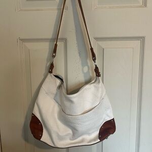 Valentina White and Brown Hobo Bag